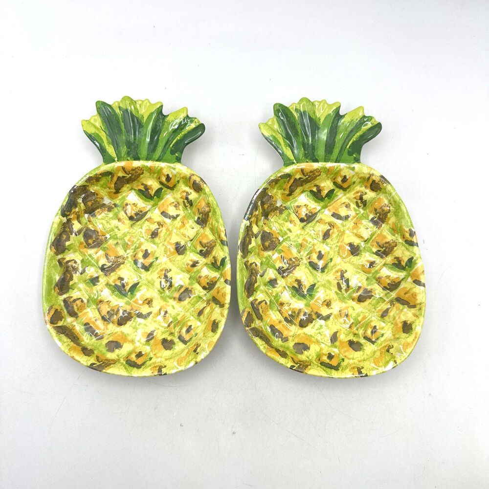 OUTDOOR COLLECTION Set of 2 Melamine Pineapple Shape Appetizer Snack Plates